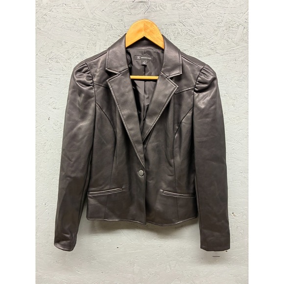 INC International Concepts Faux Leather Blazer Women's Small Black One Button - Picture 1 of 11